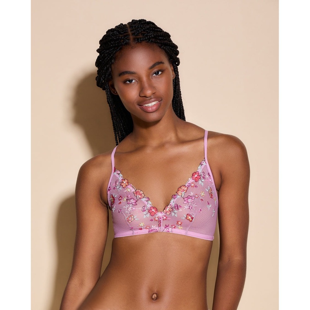 Cosabella Talco Embroidered Mesh Triangle Bralette Pink Floral Size Small